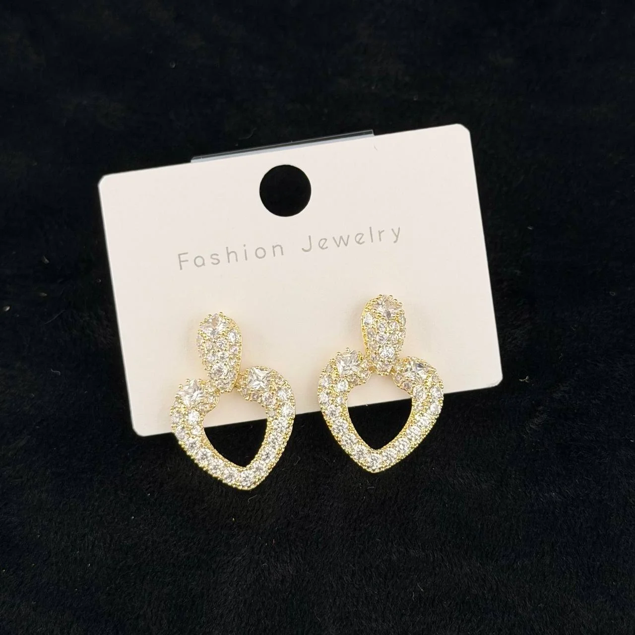 Серьги Сердце с фиан. 23,5мм зол.