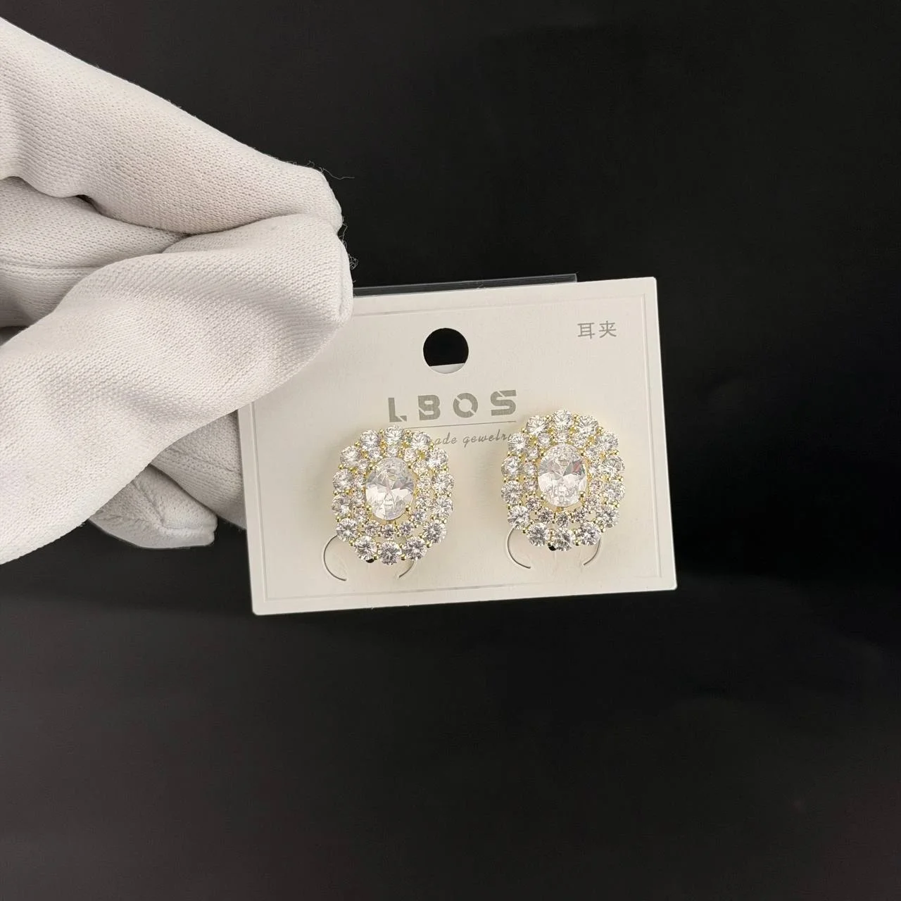 Серьги клипсы Овал с фианитом 15,5*18мм зол.