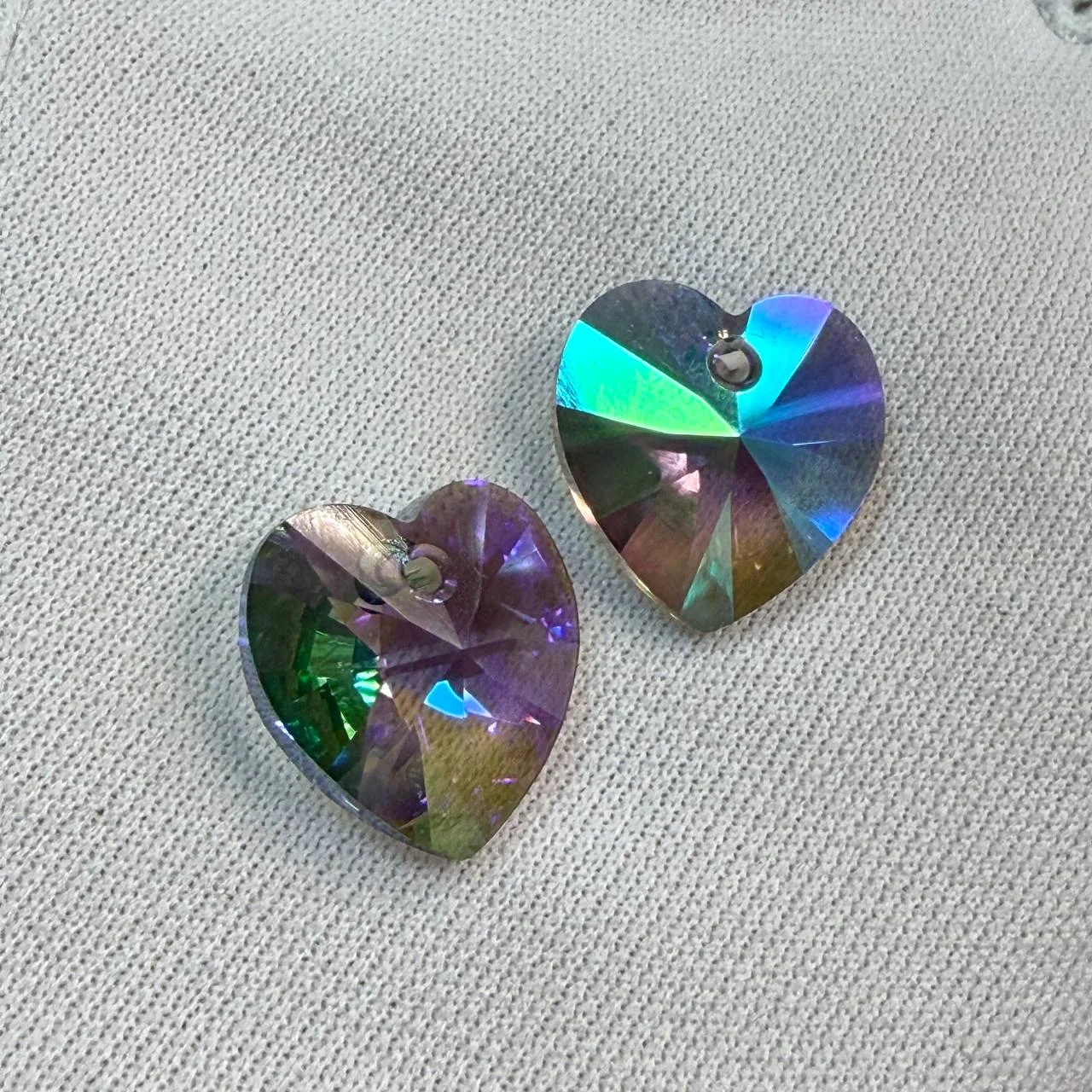 Подвеска Крист. Swarovski Сердце 14мм серо-зел. АВ 1шт